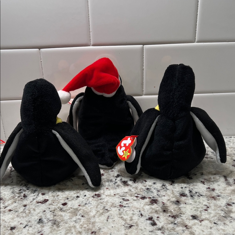 Ty Beanie Baby Penguin Plush Trio - Black, White, Orange - Picture 8 of 10